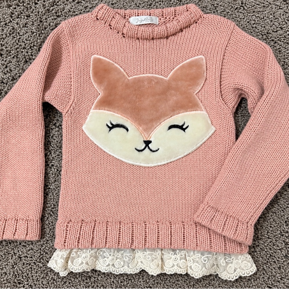 Joules Blush Pink Fox Appliqué Knit Sweater